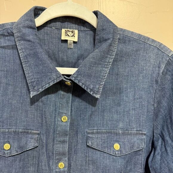 Anne Klein Size Medium Chambray Top - Picture 2 of 7
